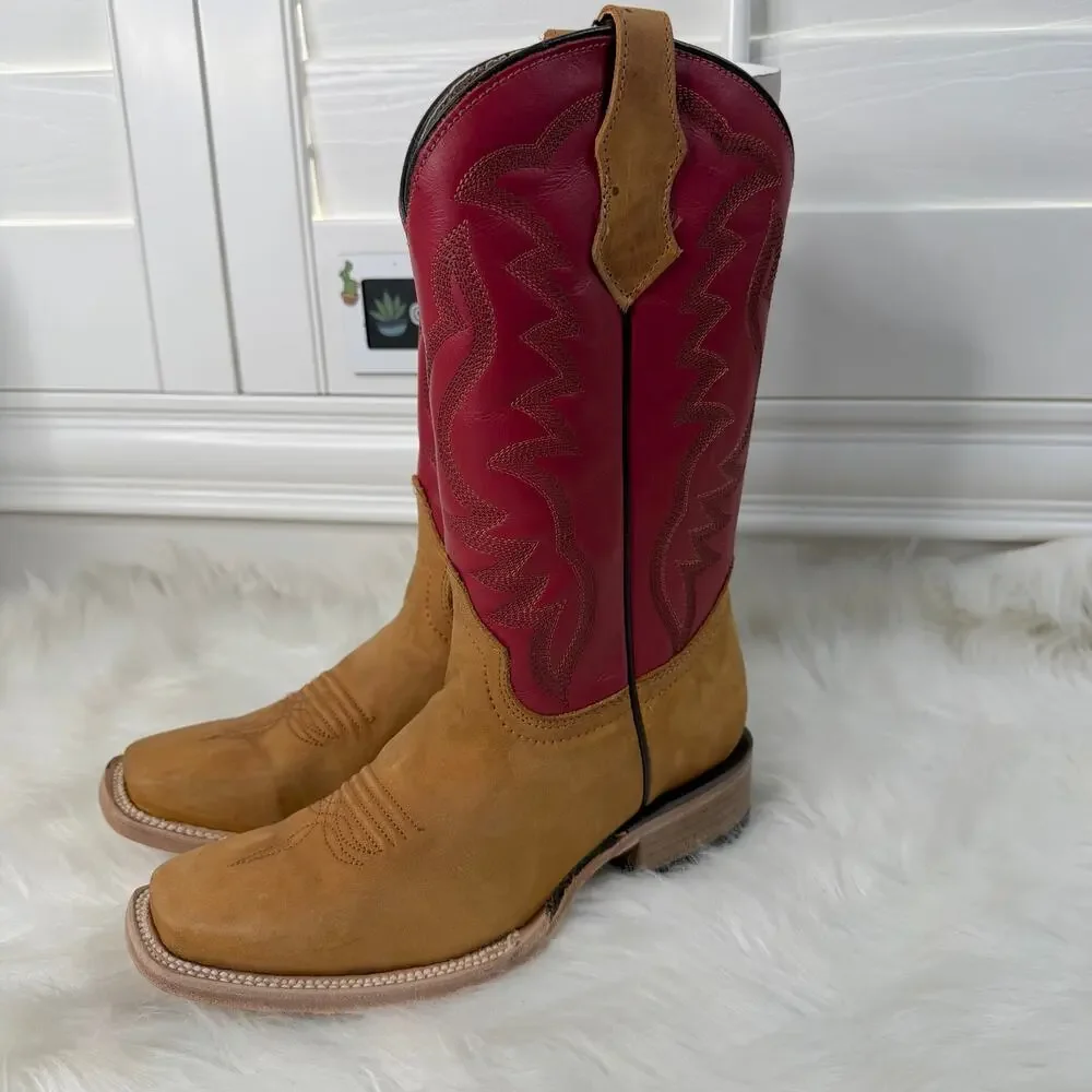 Corral Circle G Kids Honey And Red Top Square Toe Cowboy Boots Size 4